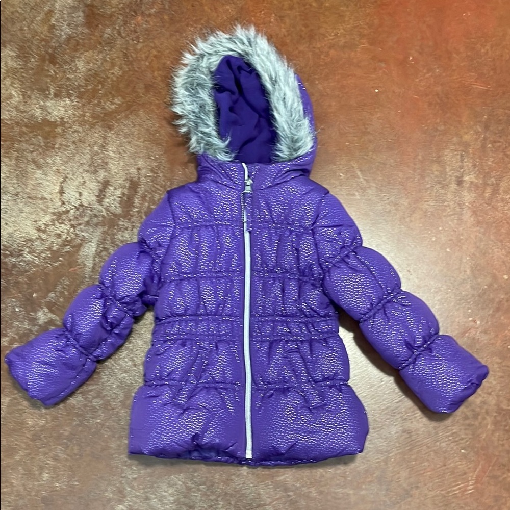 Vibrant Purple Hooded Jacket with Faux Fur